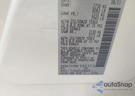 2024 Infiniti Qx60 Luxe Awd z USA, uszkodzony, nr VIN 5N1DL1FS0RC332373